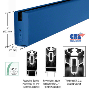 CRL Custom Color and Length 4" Square Sidelite Rail for 3/8" or 1/2" Glass