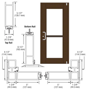 CRL-U.S. Aluminum Class I Bronze Black Anodized Custom Single Series 850 Durafront Wide Stile Offset Pivot Entrance Door for Panic and Surface Mount Door Closer