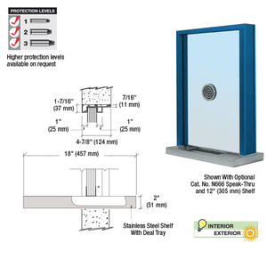 CRL Powder Painted (Specify) Aluminum Standard Inset Frame Exterior Glazed Exchange Window with 18" Shelf and Deal Tray