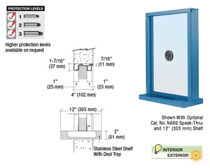 CRL Painted (Specify) Aluminum Narrow Inset Frame Exterior Glazed Exchange Window with 12" Shelf and Deal Tray