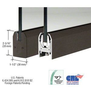CRL Black Bronze Anodized 1/2" Glass Low Profile Tapered Door Rail Without Lock - 8" Patch