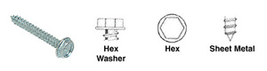 CRL 8 x 1" Hex Washer Head Sheet Metal Screws - 1/4" Socket
