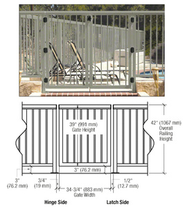 CRL Beige Gray 36" Aluminum Railing System Gate with Picket for 1/4" to 3/8" Glass