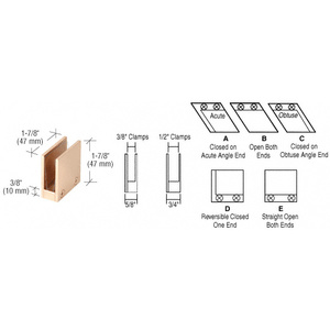 CRL Polished  Brass 3/8" 90 Degree Straight Open Center Clamps Type 'E' Stair and Walkway Railings