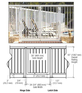 CRL Sky White 36" 350 Series Aluminum Railing System Gate With Picket for 1/4" to 3/8" Glass