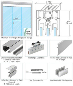 CRL51 Series Ceiling Mount Single Slider with Two Fixed Panels Kit