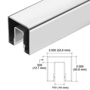 CRL Polished Stainless 3" Square Crisp Corner Cap Rail for 1/2" (12 mm) to 5/8" (16 mm) Glass Custom Length
