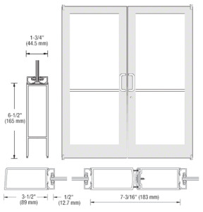CRL-U.S. Aluminum White KYNAR® Paint Custom Pair Series 400 Medium Stile Offset Pivot Entrance Doors for Surface Mount Door Closers