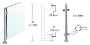 CRL Polished Stainless 18" x 1" PP49 Slimline Series Round Partition 135 Degree Post