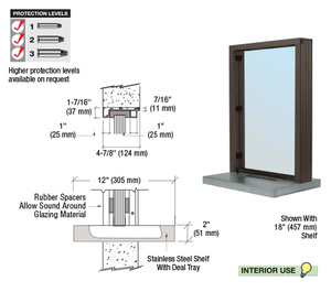 CRL Duranodic Bronze Anodized Standard Inset Frame Interior Glazed Exchange Window with 12" Shelf and Deal Tray