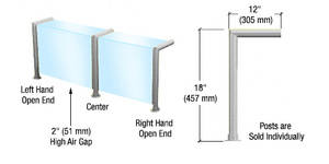 CRL Elegant Series Left Hand Open End Sneeze Guard for 3/8"(10mm) Glass, 18"High, 12" Shelf, 1-1/2" Diameter, 2" Air Gap
