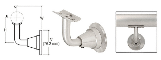 CRL Brushed Stainless Newport Series Wall Mounted Hand Rail Bracket