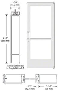 CRL-U.S. Aluminum White KYNAR® Paint 400 Series Medium Stile Active Leaf of Pair 3'0 x 7'0 Offset Hung with Pivots for Surf Mount Closer Complete Door Std. Lock and 9-1/2" Bottom Rail