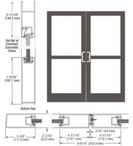 CRL-U.S. Aluminum Dark Bronze/Black Anodized Class 1 IG500 Series Custom Pair StormFront™ Butt Hinged Entrance for Panic and Overhead Concealed Closer