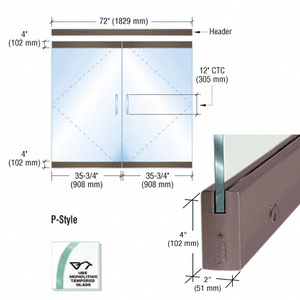 CRL Black Bronze Dry Glazed Frameless Glass 6'-0" P-Style Double Door Complete Entrance Kit - with Lock