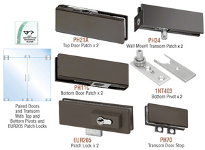 CRL Black Bronze Anodized European Patch Door Kit for Double Doors for Use with Fixed Transom - With Lock