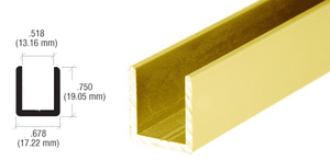 CRL Brite Gold Anodized 1/2" Fixed Panel Shower Door Deep U-Channel - 144"