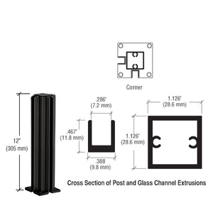 CRL Matte Black  12" Corner Design Series Partition Post