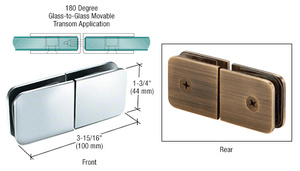 CRL Polished Chrome Traditional Style Movable Glass-To-Glass Transom Glass Clamp