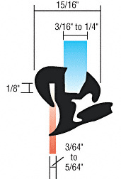 CRL One-Piece Self-Sealing S-Style Universal Weatherstrip 3/64" to 5/64" Panel - 3/16" to 1/4" Glass