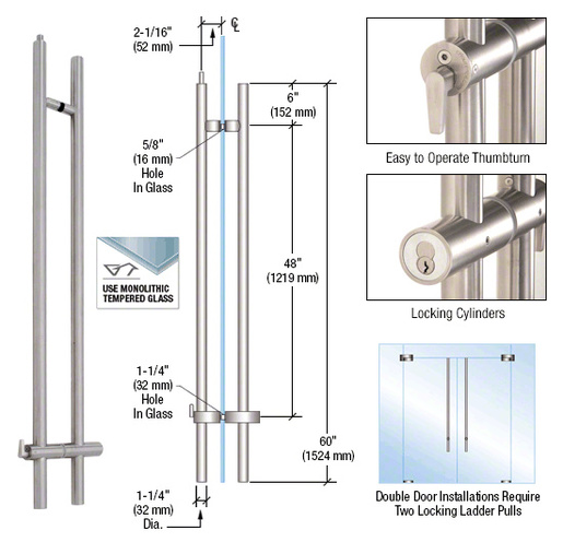 CRL 316 Brushed Stainless 60" Upwards Locking Ladder Pull