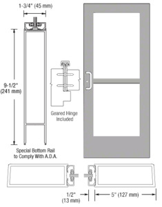 CRL-U.S. Aluminum Clear Anodized Custom Single Series 550 Wide Stile Geared Hinge Entrance Door With Panic for Surface Mount Door Closer