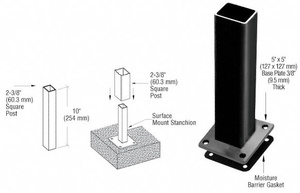 CRL Matte Black ARS Surface Mount Stanchion