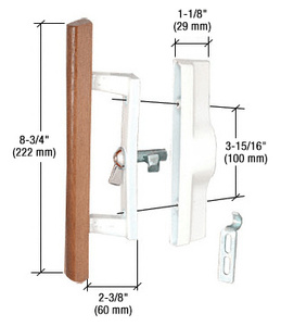 CRL Wood/White Non-Keyed Internal Lock Sliding Glass Door Handle Set with 3-15/16" Screw Holes for Viking Doors
