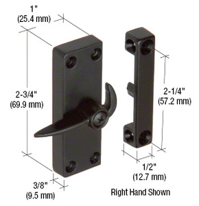 CRL Black Sliding Screen Door Latch and Strike With 2-1/4" Screw Holes