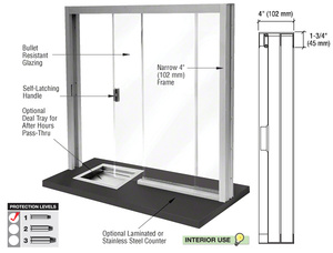 CRL Satin Anodized Bullet Resistant Level 1 Manual Sliding Service Window