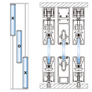 CRL Brushed Stainless 3-Panel XOX Bypass Overhead Double Track Sliding Door System