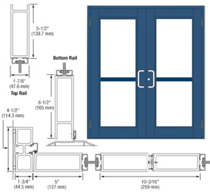CRL-U.S. Aluminum Custom KYNAR® Paint Custom Pair Series 850 Durafront Wide Stile Butt Hinge Entrance Doors for Panics and Surface Mount Door Closers