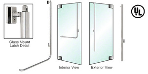 CRL-Blumcraft® Brushed Stainless Right Hand Reverse Glass Mount Retainer Plate "LS" Exterior, Top Securing Panic Handle