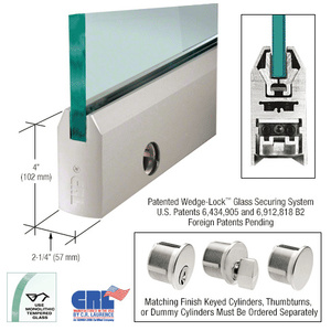 CRL Satin Anodized 5/8" Glass 4" Tapered Door Rail With Lock - Custom Length