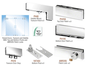 CRL Polished Stainless North American Patch Door Kit for Double Doors for Use with Fixed Transom and Two Sidelites - With Lock