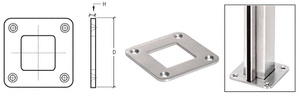 CRL Brushed Stainless Square Base Plate for 1-1/2" Square Tubing