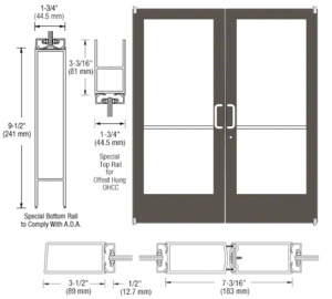CRL-U.S. Aluminum Bronze Black Anodized Custom Pair Series 400 Medium Stile Offset Pivot Entrance Doors for Overhead Concealed Door Closers