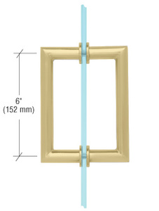 CRL Satin Brass 6" MT Series Round Tubing Mitered Corner Back-to-Back Pull Handle