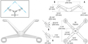 CRL Polished Stainless Regular Duty 90 Degree 4-Way Spider Fitting  Arm Column Mount