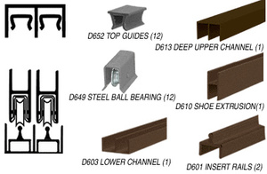 CRL Duranodic Bronze Anodized Deluxe Track Assembly D613 Upper and D601 Rail With Steel Ball-Bearing Wheels