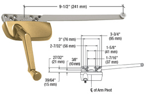 CRL Gold Left Hand Ellipse Style Casement Operator with 9-1/2" Single Arm