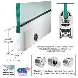 CRL Polished Stainless 3/4" Glass 4" Tapered Door Rail With Lock - Custom Length