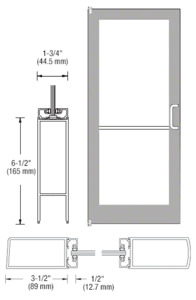 CRL-U.S. Aluminum Clear Anodized 400 Series Medium Stile Inactive Leaf of Pair 3'0 x 7'0 Offset Hung with Pivots for Surf Mount Closer Complete Door Std. MS Lock & Bottom Rail