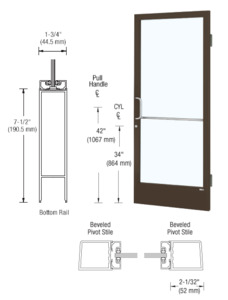 CRL-U.S. Aluminum Bronze Anodized Custom Single Series 250 Narrow Stile Butt Hinge Entrance Door for Surface Mount Door Closer