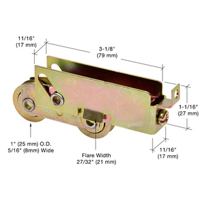 CRL 1" Tandem Steel Sliding Glass Door Roller with 11/16" Wide Housing for Pacific Doors