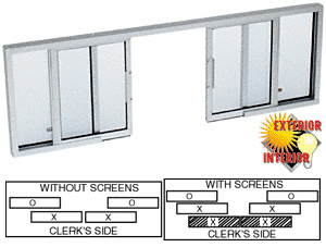 CRL Satin Anodized Horizontal Sliding Service Window OXXO Format with 1/8" & 1/4" Vinyl Only no Screen