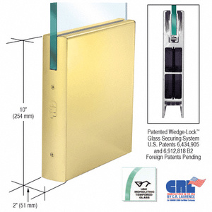 CRL Satin Brass 1/2" Glass 10" Square Door Rail Without Lock - Custom Length
