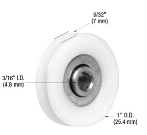 CRL 1" Nylon Ball Bearing Sliding Screen Door Replacement Roller with 3/16" Center Hole