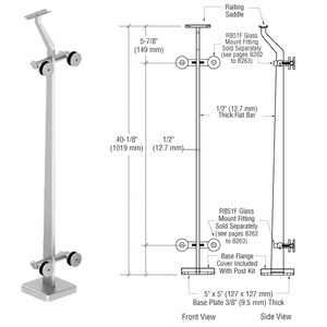 CRL Polished Stainless 180 Degree Center P5 Series Post Railing Kit