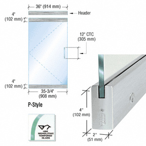 CRL Dry Glazed Frameless Glass 3'-0" P-Style Brushed Stainless Single Door Complete Entrance Kit - with Lock